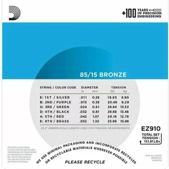 D'addario EZ910 - 85/15 bronze akusztikus gitárhúr készlet
